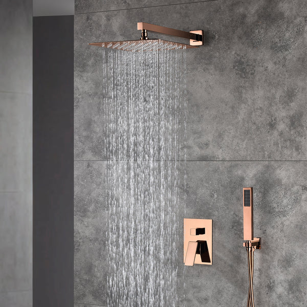 12-inch Rose Gold Wall Mounted Pressure Balance Shower System Rough-in Valve Body and Trim - wonderland shower inc