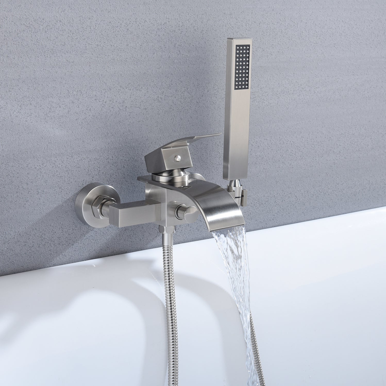 Waterfall Wall-mount Bath Tub Filler Faucet with Handheld Shower Brush ...