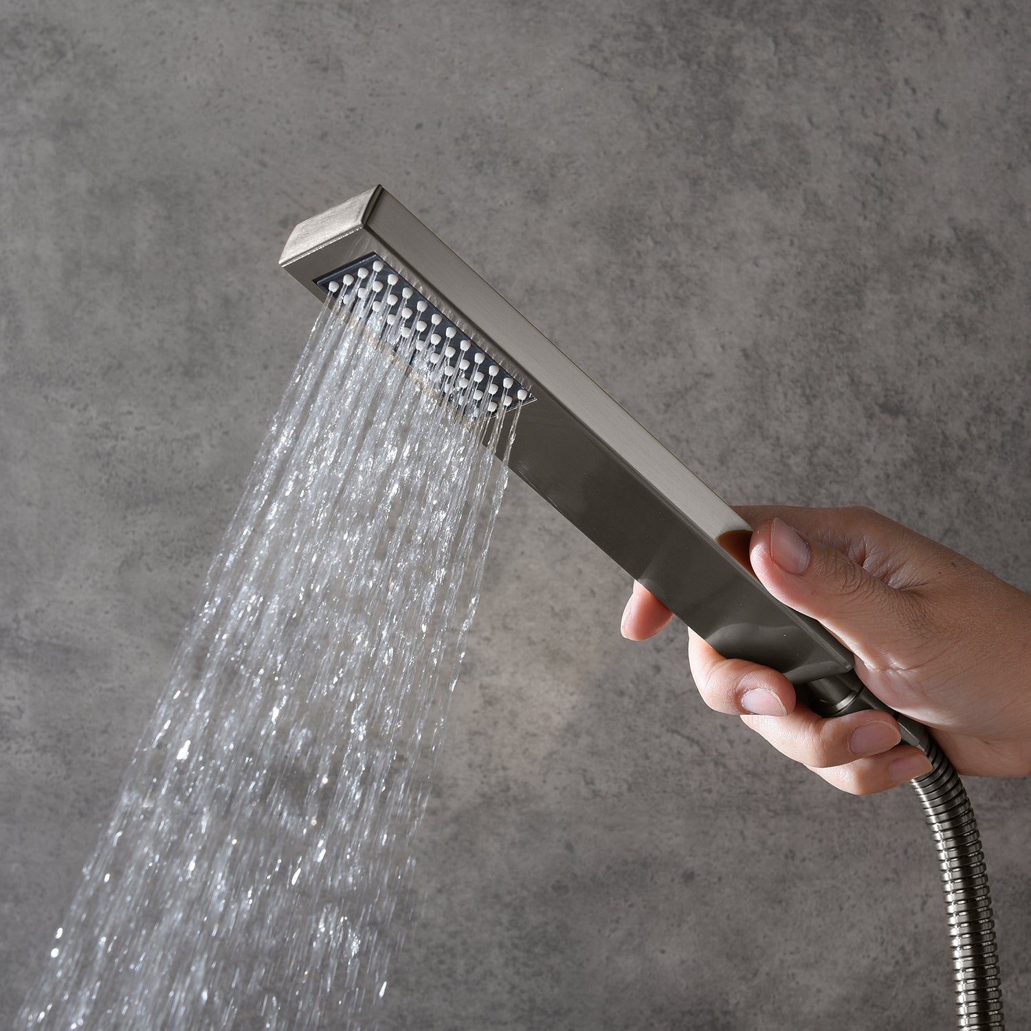 Brushed nickel wall mount rainfall shower head 3 way digital display anti scald  Shower Faucet with tub spout - wonderland shower inc