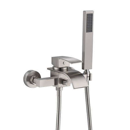 Brushed Nickel Waterfall Wall-Mount Bath Tub Filler Faucet: Complete with Handheld Shower for a Luxurious Bathing Experience - wonderland shower inc