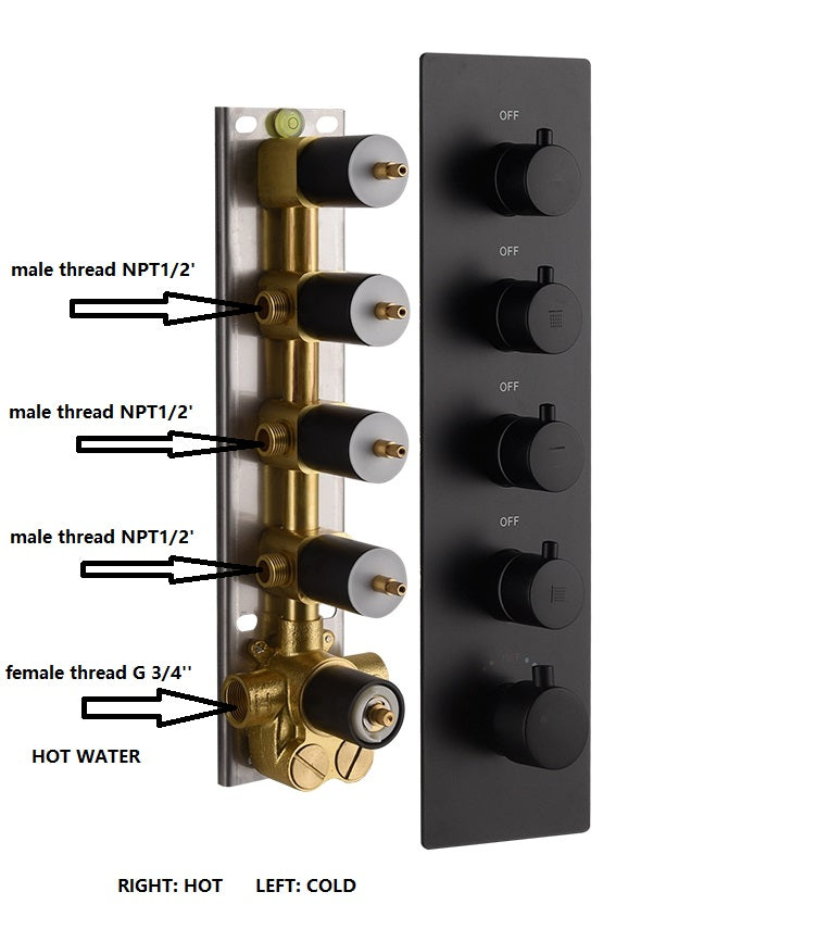 Matte Black 20-Inch LED Rainfall Mist Shower System with 4-Way Thermostatic Shower Faucet and Body Jets