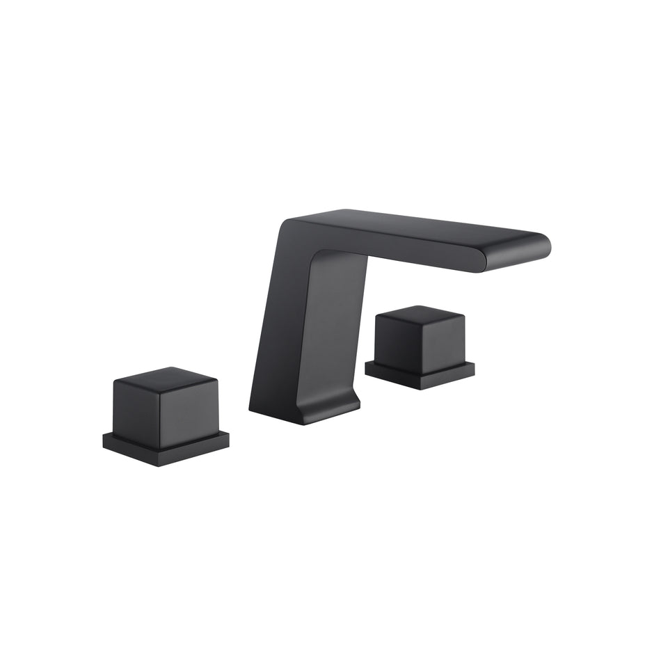 Widespread Matte Black Two Handles 3-Hole Bathroom Sink Faucet with Pop-Up Overflow Brass Drain - wonderland shower inc