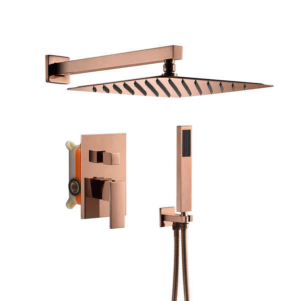 12-inch Rose Gold Wall Mounted Pressure Balance Shower System Rough-in Valve Body and Trim - wonderland shower inc