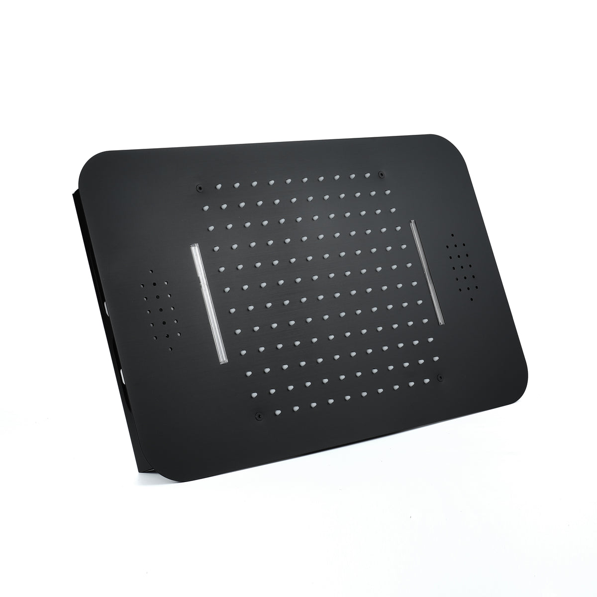 Matte Black 23x15-Inch LED Music Shower Head with 4-Way Thermostatic Shower System and Regular Head - wonderland shower inc