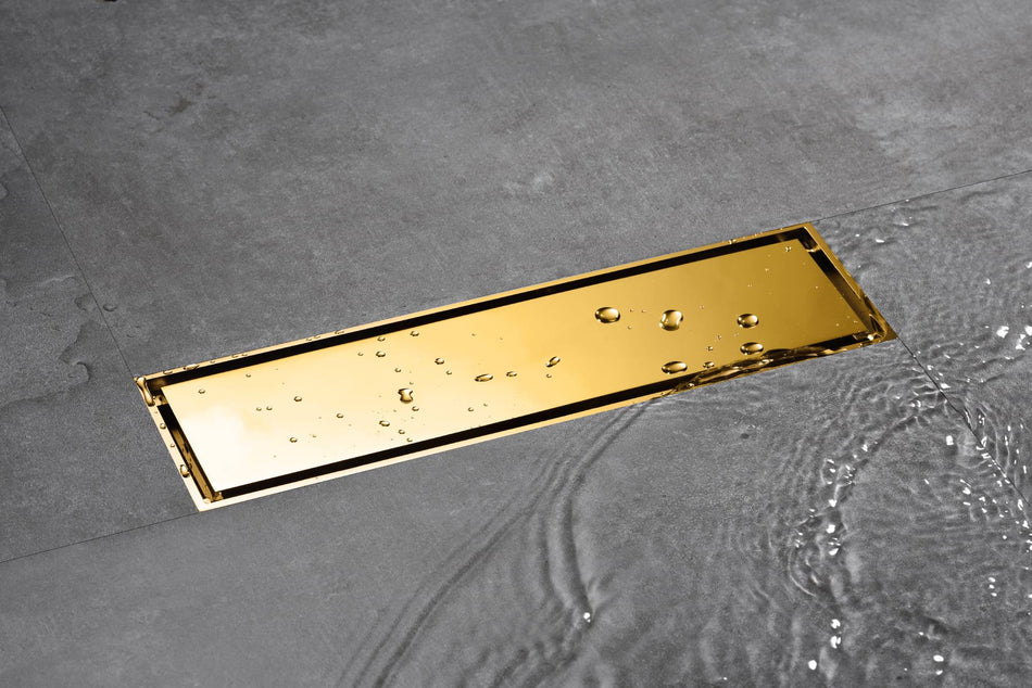 Polished Gold brass 11.8-inch brass Shower Floor Drain with Removable Strainer Cover and Square Anti-clogging