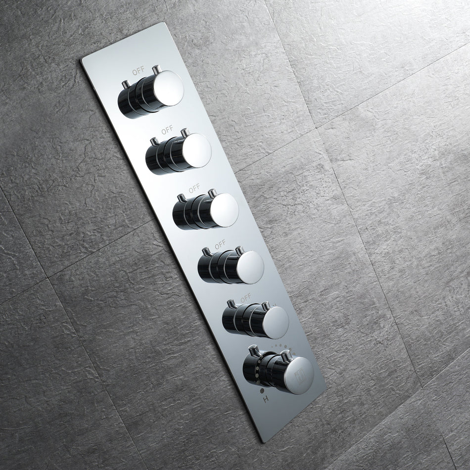 Chrome 35" Bluetooth Music LED Shower System with Waterfall, 5-Way Thermostatic Valve, Regular Head, Touch Panel