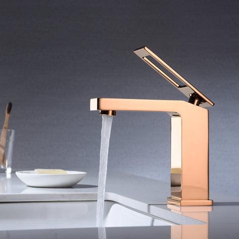 Rose Gold Single Handle Bathroom Sink Faucet with Pop-Up Overflow Drain - wonderland shower inc