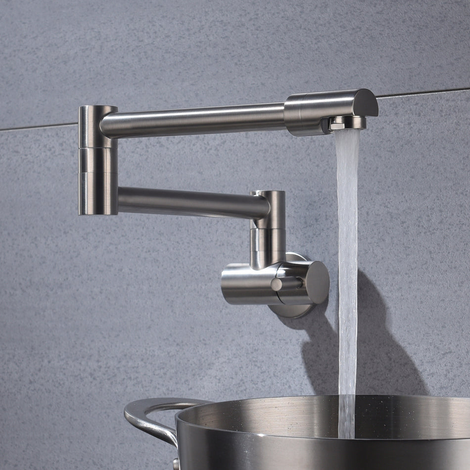 brushed nickel wall mount pot filler faucet solid brass folding kitchen faucet single hole two handls