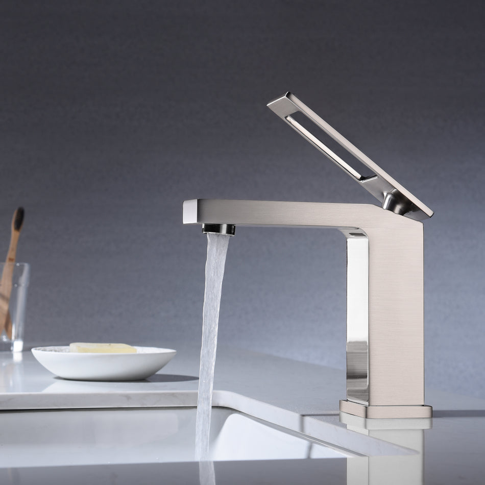 Brushed nickel Bathroom Faucet brass with plate and brass pop up drain