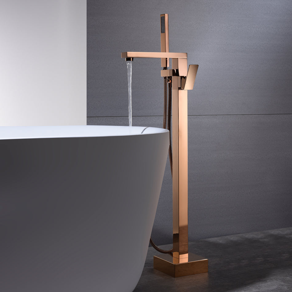 Rose Gold  Freestanding Bathtub Faucet Tub Filler: Featuring a Floor Mount Design for a Touch of Elegance