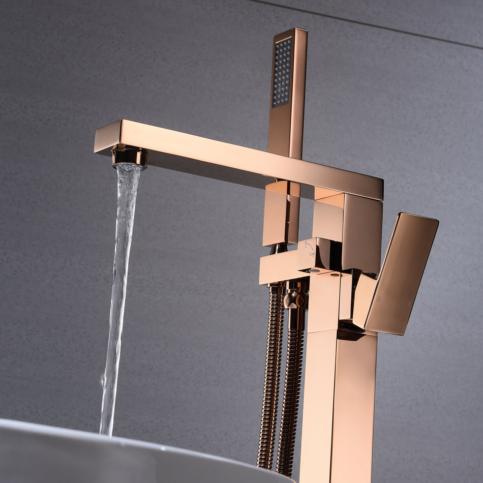 Rose Gold  Freestanding Bathtub Faucet Tub Filler: Featuring a Floor Mount Design for a Touch of Elegance