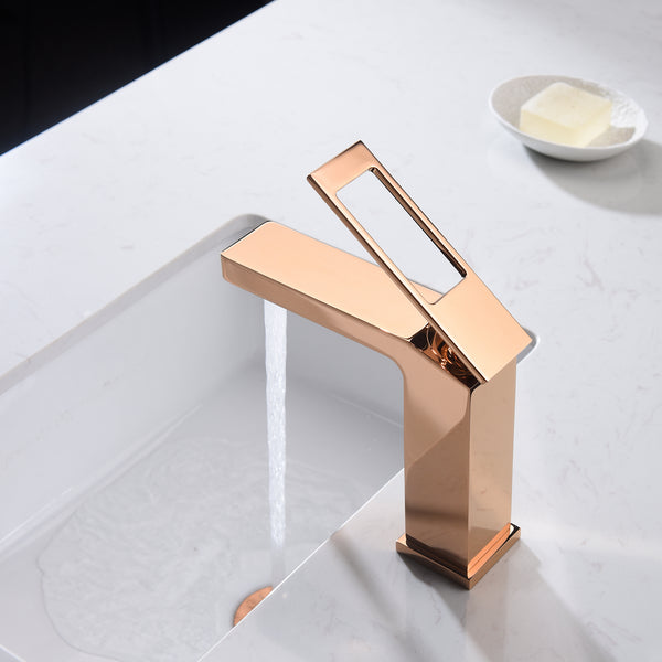 Rose Gold Single Handle Bathroom Sink Faucet with Pop-Up Overflow Drain - wonderland shower inc