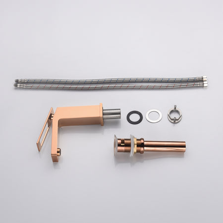 Rose Gold Single Handle Bathroom Sink Faucet with Pop-Up Overflow Drain - wonderland shower inc