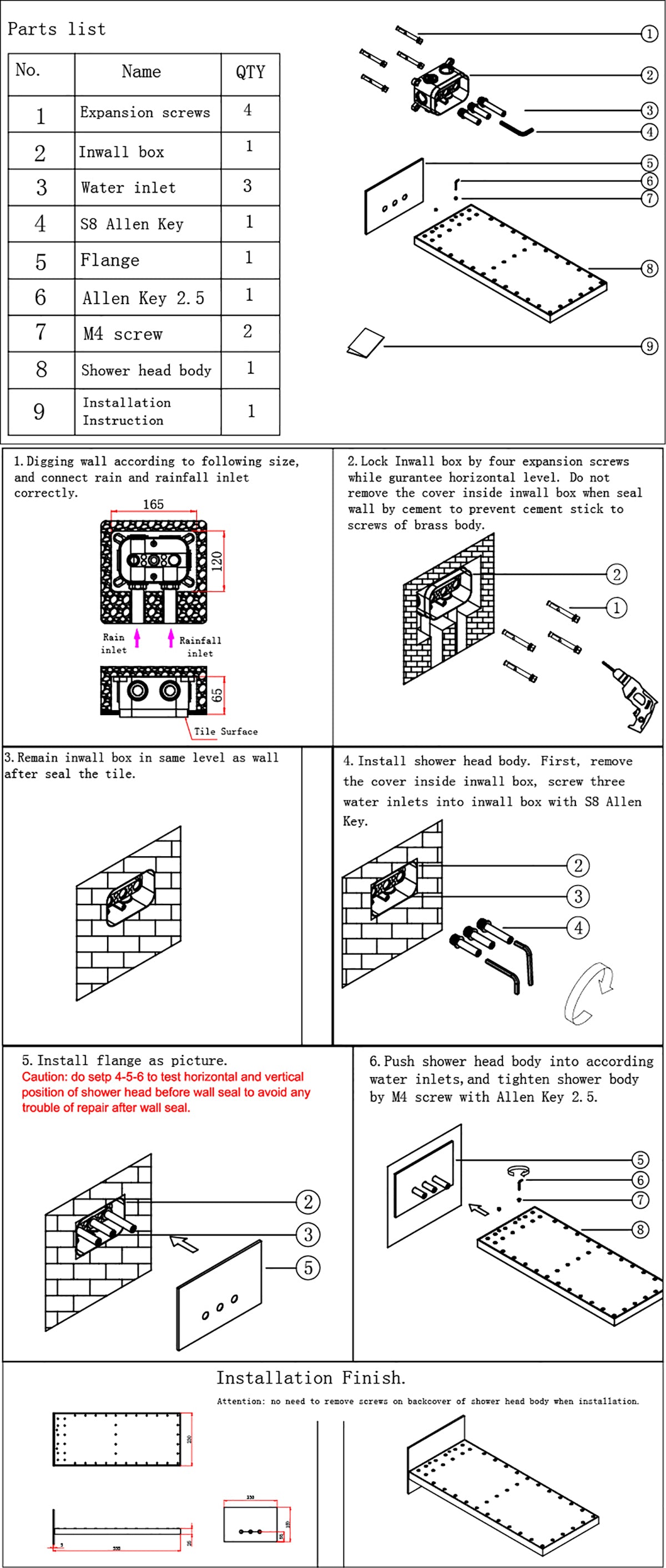 22'' Matte Black 4 way thermostatic shower Waterfall Rainfall shower systems with 4inch flush body jets - wonderland shower inc