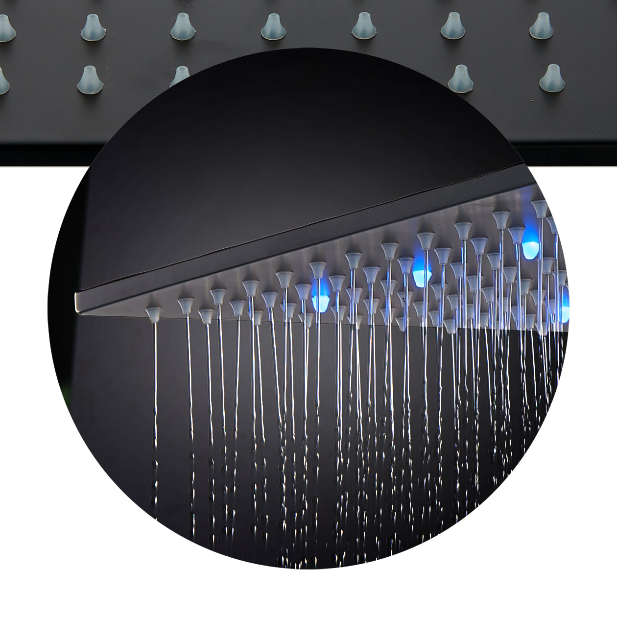 Ceiling Mount Matte Black LED Rain Shower System - Available in 12 inch or 16 inch - 3-Way Anti-Scald Digital Display Rough-in Valve and 6 Body Jets Included" - wonderland shower inc