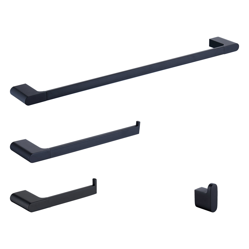 Luxurious 4-Piece Brass Matte Black Bathroom Hardware Set: Towel Bar, Towel Ring, Toilet Paper Holder, Robe Hook, and Tower Holder - Wall Mounted