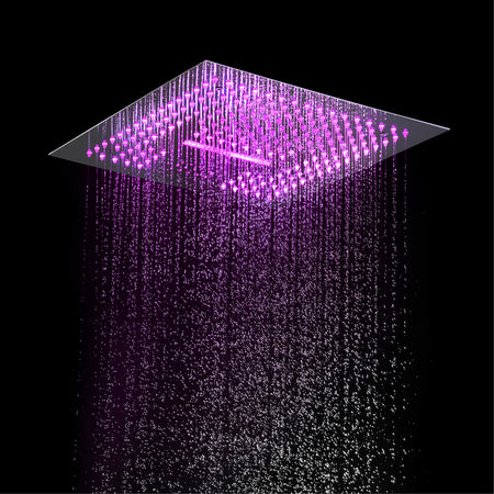 16inch 64 LED colors Chrome Flushed in shower head 3 way thermostatic valve with LED digital display and 6 body jets - wonderland shower inc
