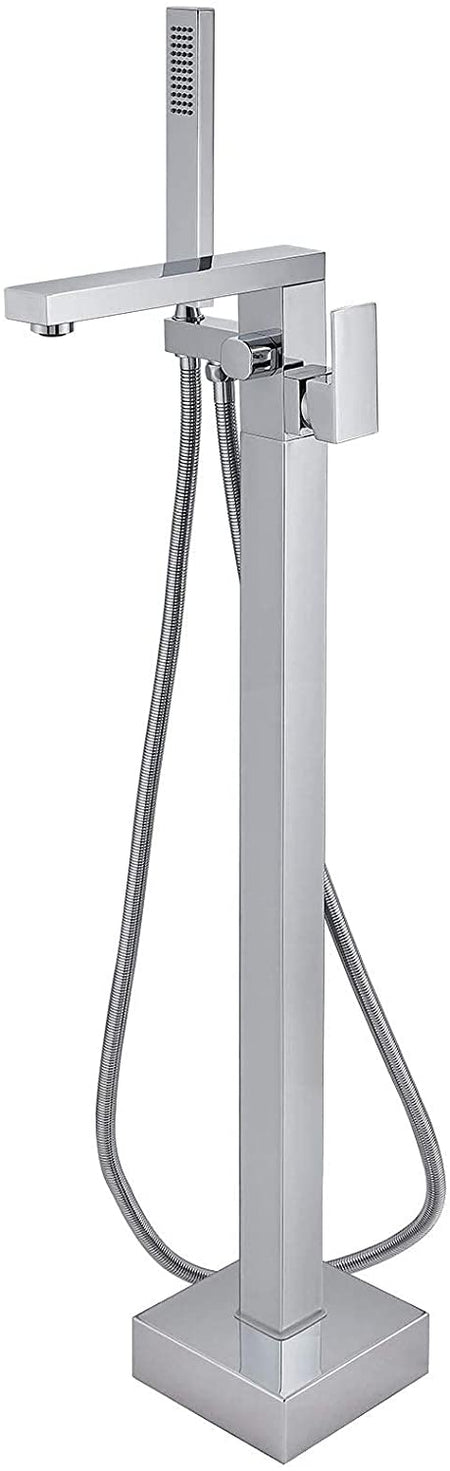 Chrome Floor Mount Bathtub Shower Faucet: Complete with Hand Shower, Tub Filler Mixer, and Free-Standing Design - wonderland shower inc