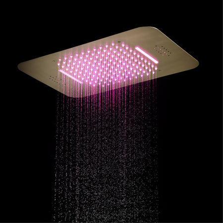 Brushed Gold 23x15 inch LED Music Shower Head with 4-Way Digital Display Thermostatic Shower Faucet for Individual and Combined Functionality - wonderland shower inc