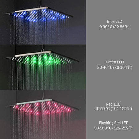 8inch or 12inch or 16inch LED Chrome brass rainfall shower head - wonderland shower inc