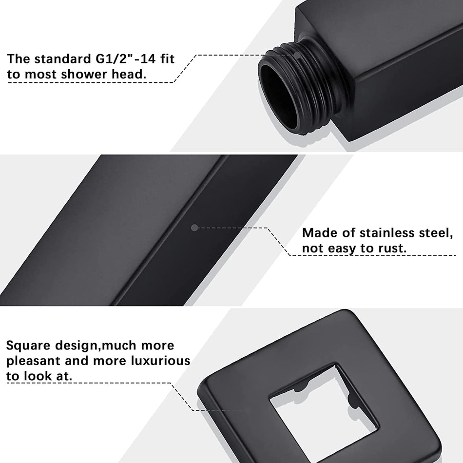 Matte Black Ceiling Mount Shower Arm Brass - Multiple Length Options Available