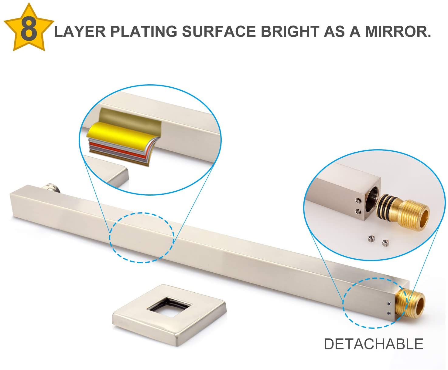 wall mount 16inch brass shower arm with flange brushed nickel - wonderland shower inc