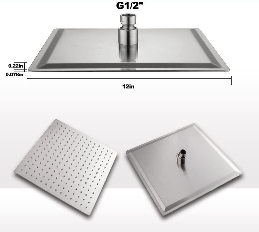 Square Brushed Nickel Shower Head: Choose from 12'' or 16'' Size, Premium Stainless Steel - wonderland shower inc