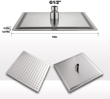Square Brushed Nickel Shower Head: Choose from 12'' or 16'' Size, Premium Stainless Steel - wonderland shower inc