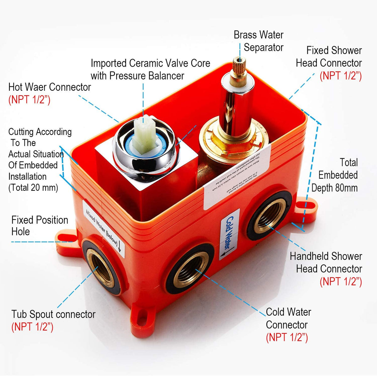 20inch 3 LED colors 3 way valve Chrome Rainfall Shower Faucets with tub spout - wonderland shower inc