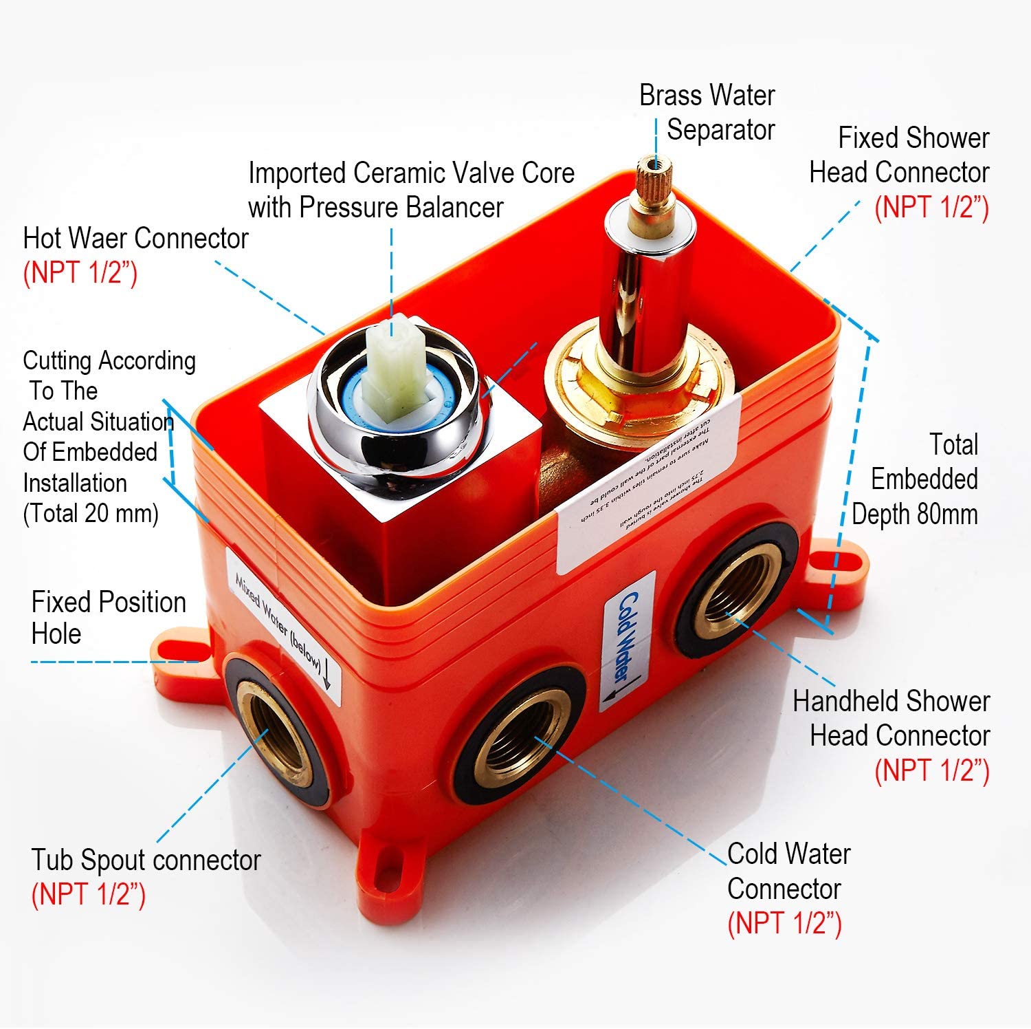 20inch 3 LED colors 3 way valve Chrome Rainfall Shower Faucets with tub spout - wonderland shower inc