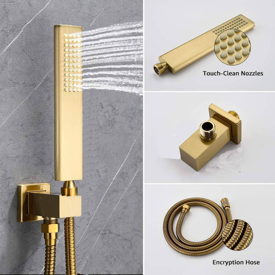 Brushed Gold Brass Handheld Shower Sprayer: Complete with Hose and Holder for a Stylish and Functional Shower Upgrade