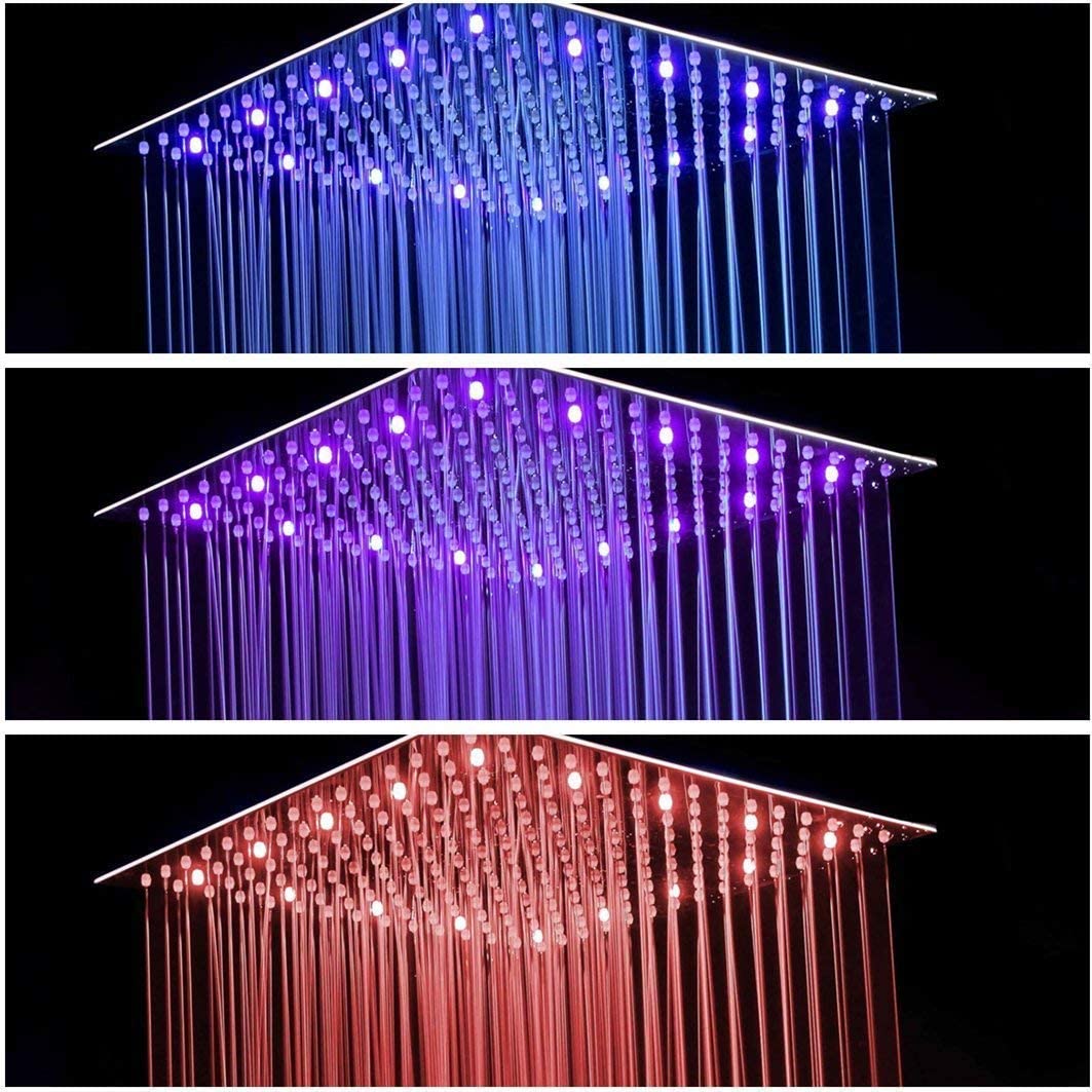 16INCH LED Rain Shower Set Sprayer Chrome Ceiling Mount 3 way touch digital valve with 6 body jets - wonderland shower inc