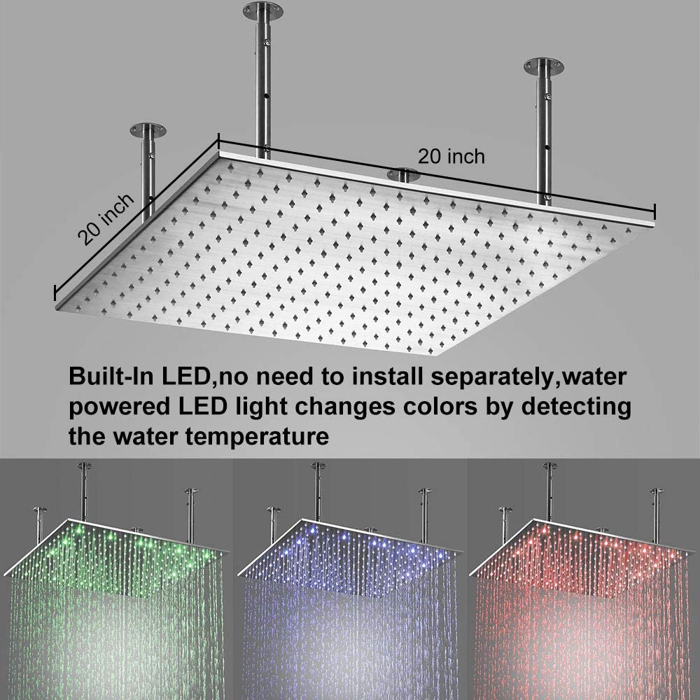 Chrome 20-Inch or 24-Inch LED Color Changing Ceiling Mount Shower Head - wonderland shower inc