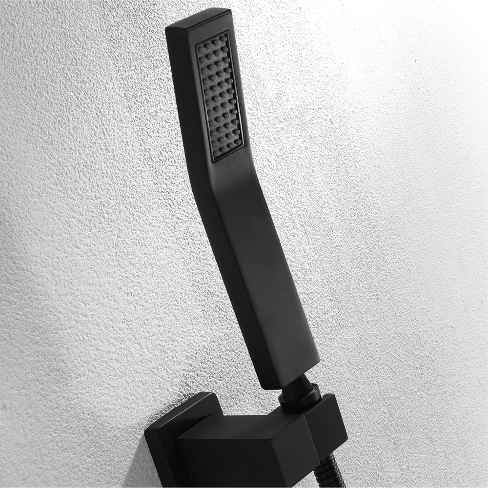 Matte Black 31" Flush-In LED Rainfall Shower Head with 6-Function Faucet, Massage Jet Body Sets & Thermostatic Mixer Valve - Simultaneous or Separate Operation - wonderland shower inc