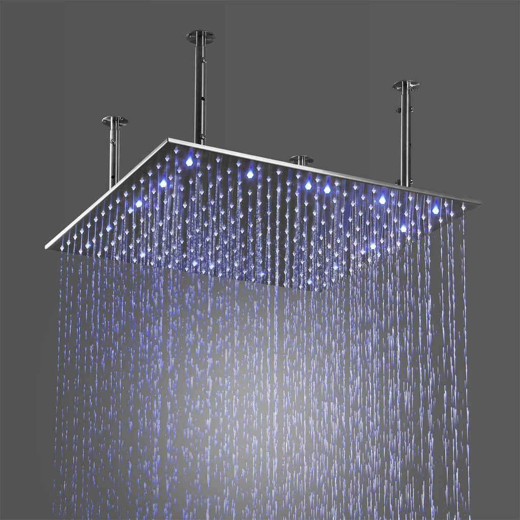 24inch LED Rain Shower Chrome Ceiling Mount 3 way touch digital  valve with 6 body jets - wonderland shower inc