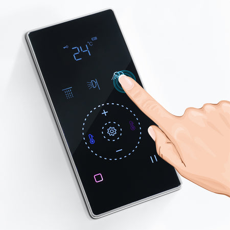 16inch 64 LED colors Chrome Flushed in shower head 3 way thermostatic valve with LED digital display and 6 body jets - wonderland shower inc