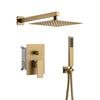 Brushed Gold  12 Inch Rain head wall Mount two way pressure balance Shower System with Rough-in Valve Body and Trim - wonderland shower inc