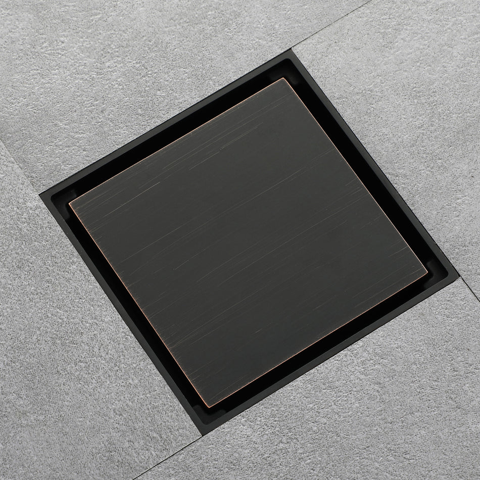 Oil rubbered bronze brass shower drain 4 inch square with ABS base