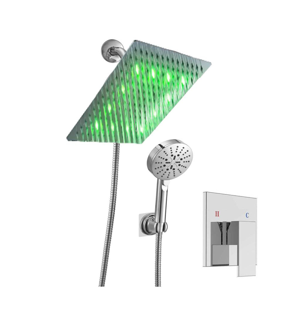 Chrome 3  LED colors shower head system single function rough in valve with shower sprayer - wonderland shower inc
