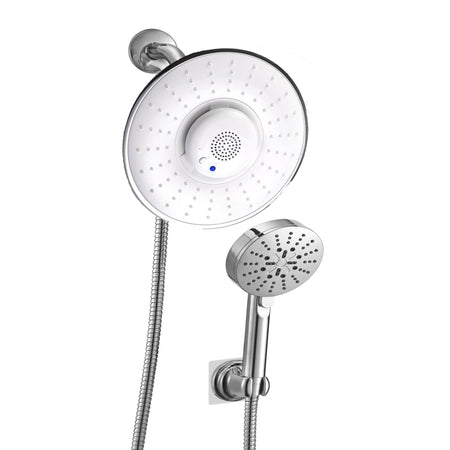 Chrome 8-inch Wireless Bluetooth Shower Head: 3-Way Brass Diverter and 4-inch Multifunction Shower Sprayer - wonderland shower inc