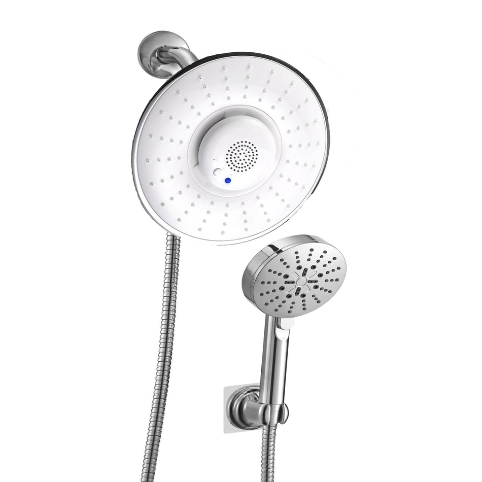 Chrome 8-inch Wireless Bluetooth Shower Head: 3-Way Brass Diverter and 4-inch Multifunction Shower Sprayer - wonderland shower inc