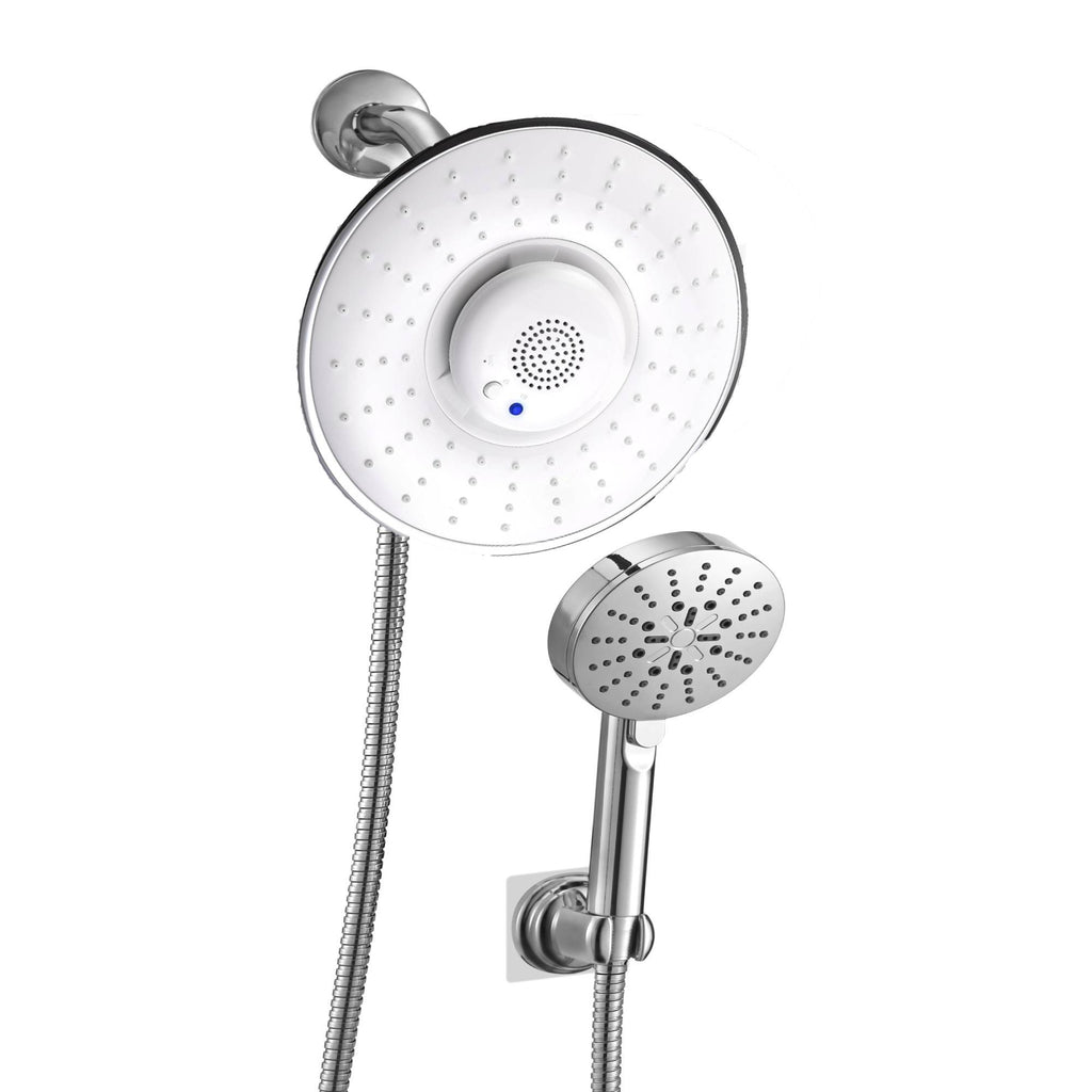 Chrome 8-inch Wireless Bluetooth Shower Head: 3-Way Brass Diverter and 4-inch Multifunction Shower Sprayer - wonderland shower inc