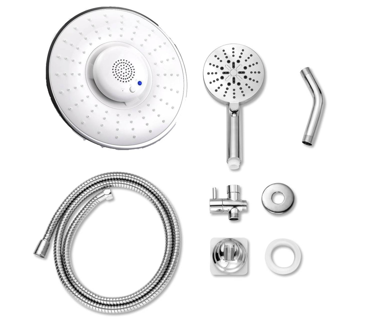 Chrome 8-inch Wireless Bluetooth Shower Head: 3-Way Brass Diverter and 4-inch Multifunction Shower Sprayer - wonderland shower inc