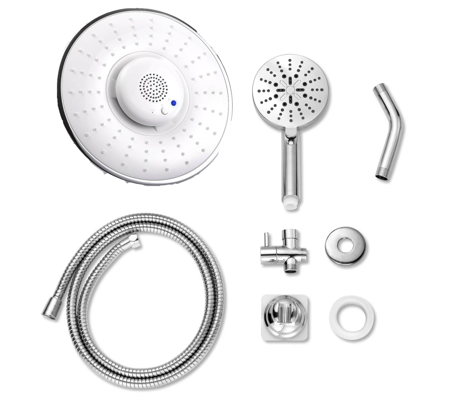 Chrome 8-inch Wireless Bluetooth Shower Head: 3-Way Brass Diverter and 4-inch Multifunction Shower Sprayer - wonderland shower inc