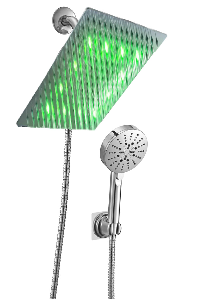 LED stainless steel chrome shower head 3 way brass diverter 4'' handheld shower - wonderland shower inc