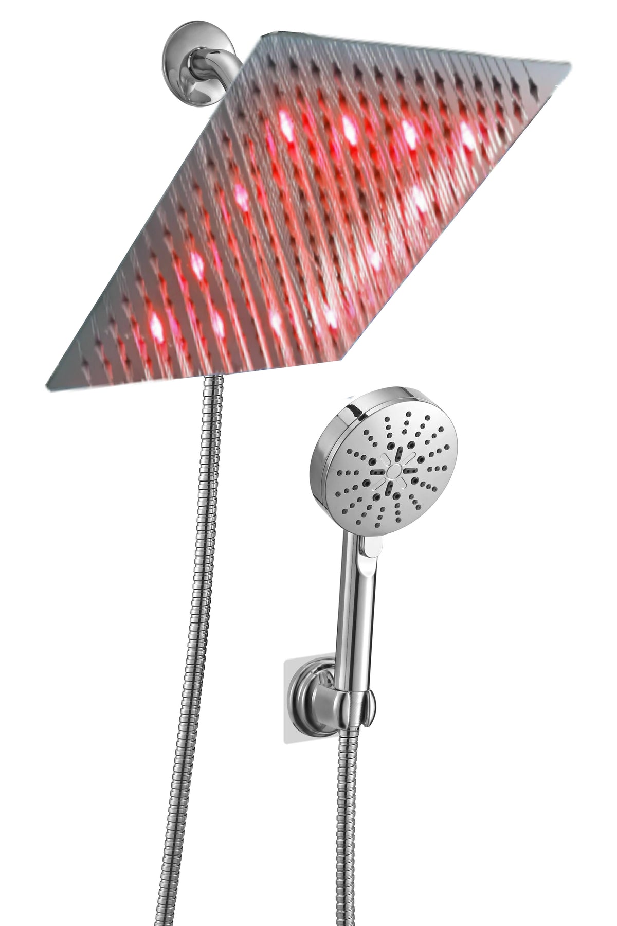 LED stainless steel chrome shower head 3 way brass diverter 4'' handheld shower - wonderland shower inc