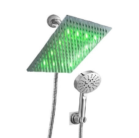 LED stainless steel chrome shower head 3 way brass diverter 4'' handheld shower - wonderland shower inc