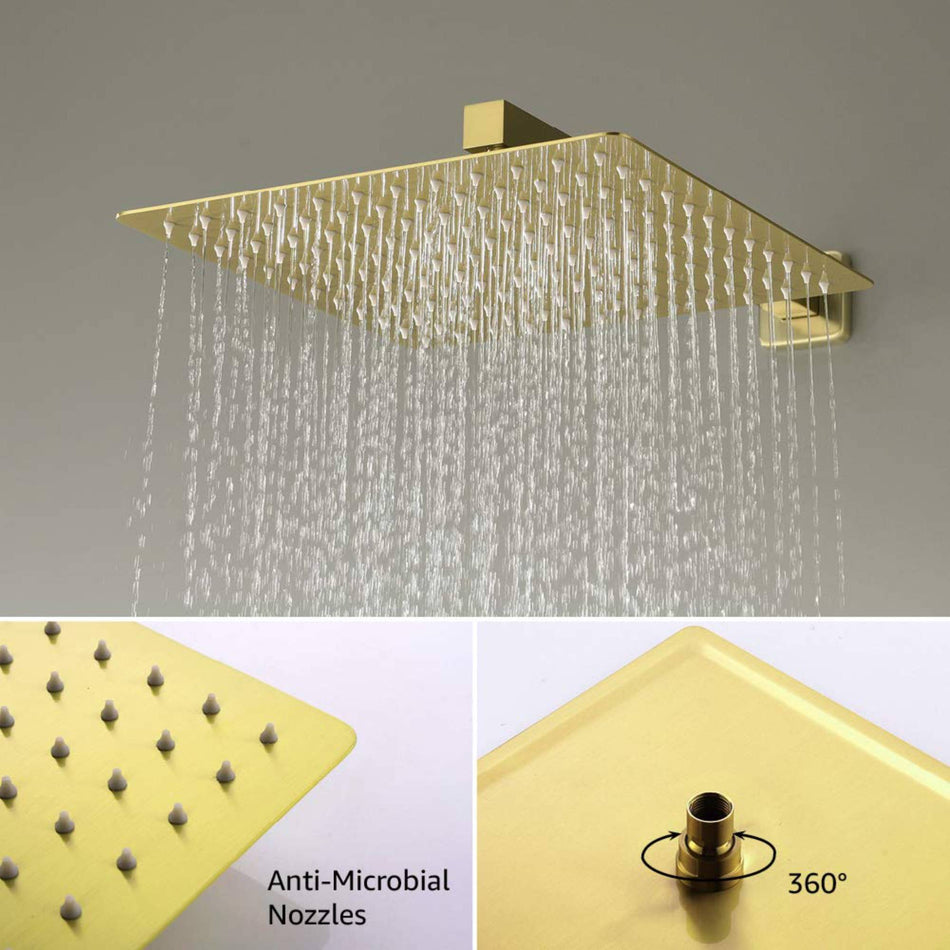 Brushed Gold Rainfall Shower Head: 12" or 16"