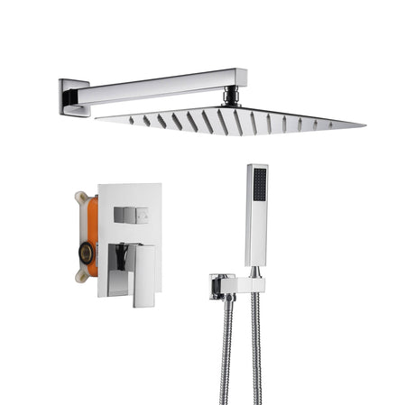 12 Inch wall Mount Chrome Shower System(Contain Shower Faucet Rough-in Valve Body and Trim) - wonderland shower inc