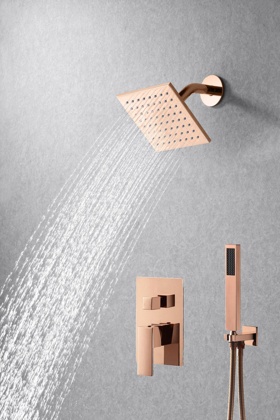 High Water Pressure 6-Inch Regular Head Rose Gold Wall Mounted Two-Way Pressure Balance Shower System with Rough-in Valve Body and Trim, Including Handle Shower